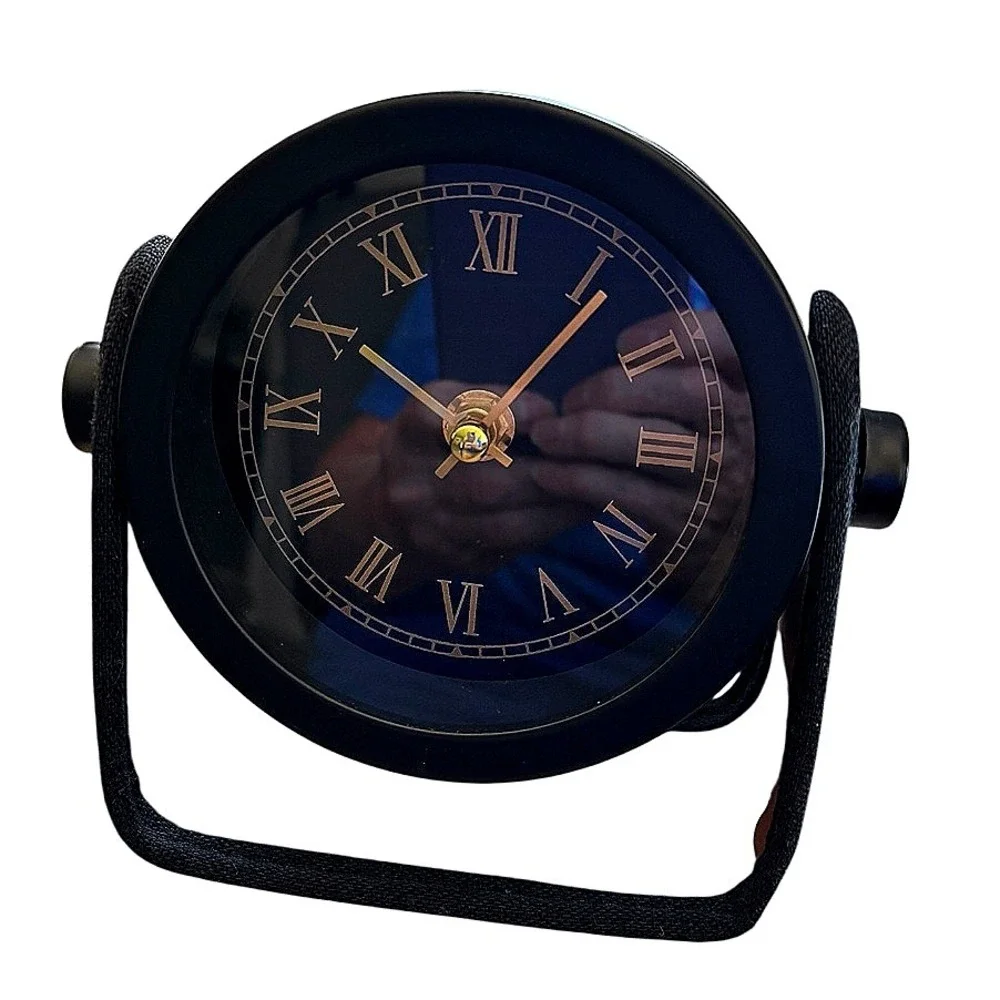 Paper‎ Source Tabletop Clock New Black Round Gold Roman Numerals Desk Decor